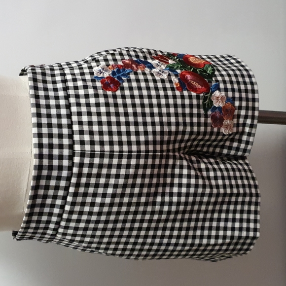 Zara Woman Black White Checked Floral Shorts Size S - Picture 7 of 9
